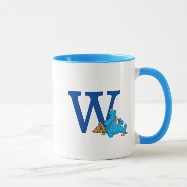 Vintage Cookie Monster Eating Cookies Monogram W Mug (Right)