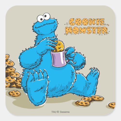 Vintage Cookie Monster Eating Cookies Square Sticker