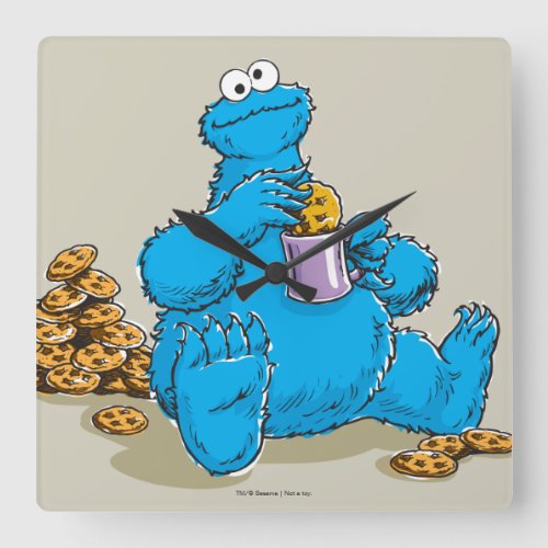 Vintage Cookie Monster Eating Cookies Square Wall Clock