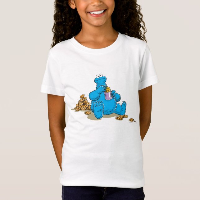 Vintage Cookie Monster Eating Cookies T-Shirt (Front)