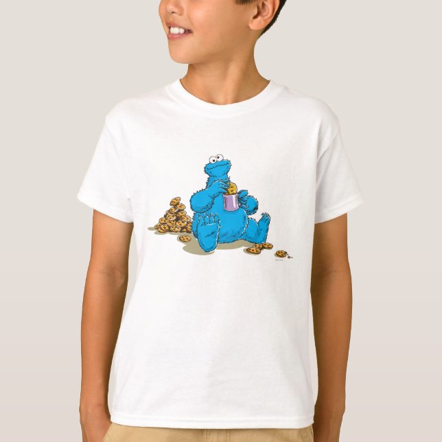 Vintage Cookie Monster Eating Cookies T-Shirt (Front)