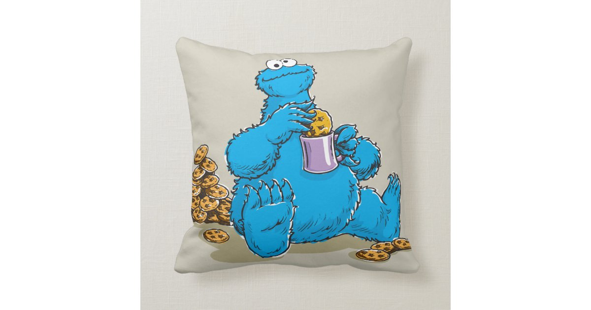 Vintage Cookie Monster Eating Cookies Throw Pillow Zazzle Com