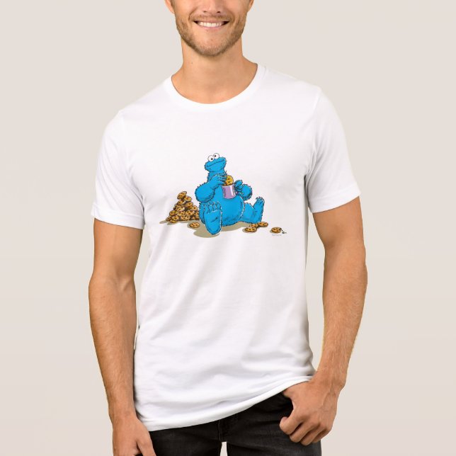 Vintage Cookie Monster Eating Cookies Tri-Blend Shirt (Front)