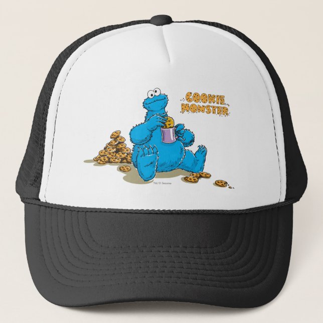 Vintage Cookie Monster Eating Cookies Trucker Hat (Front)