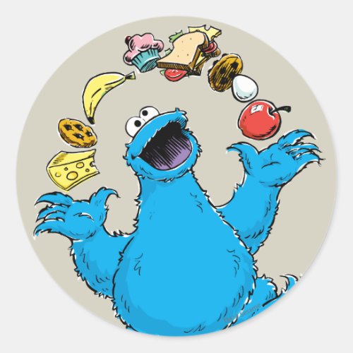 Vintage Cookie Monster Juggling Classic Round Sticker