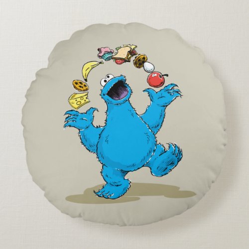 Vintage Cookie Monster Juggling Round Pillow