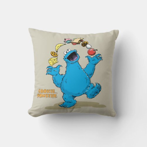 Vintage Cookie Monster Juggling Throw Pillow
