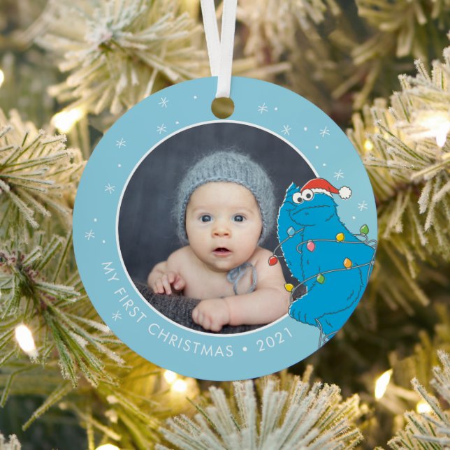 Vintage Cookie Monster | Name & Photo Metal Ornament (Insitu)