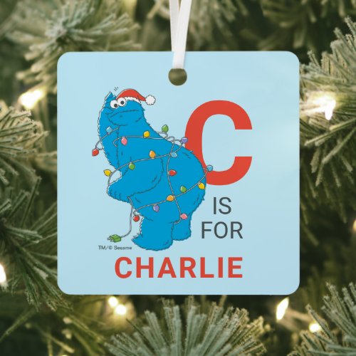 Vintage Cookie Monster  Personalized Name  Photo Metal Ornament