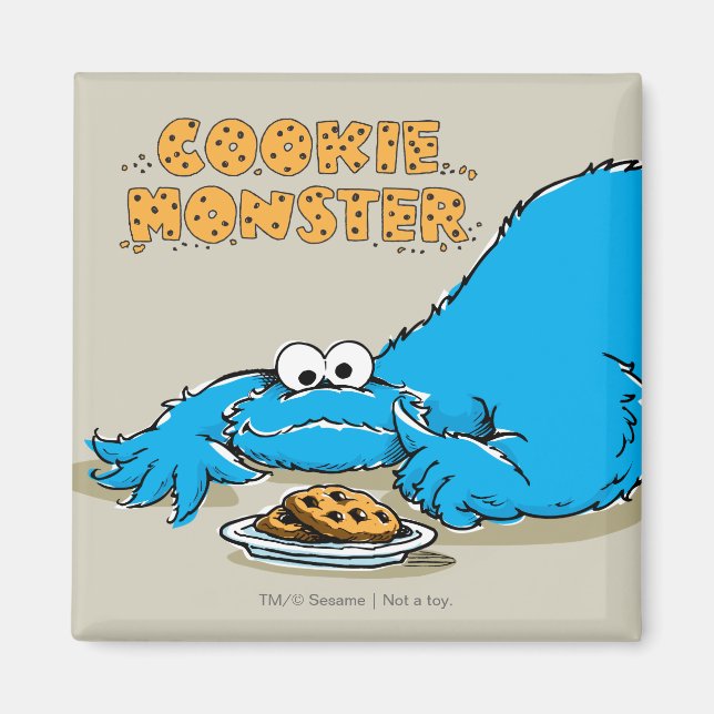 Vintage Cookie Monster Plate of Cookies Magnet (Front)