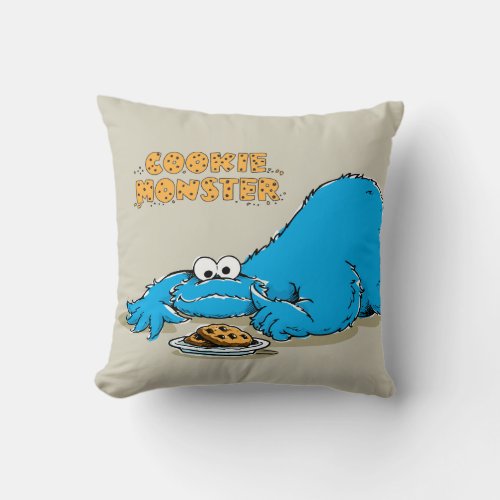 Vintage Cookie Monster Plate of Cookies Throw Pillow
