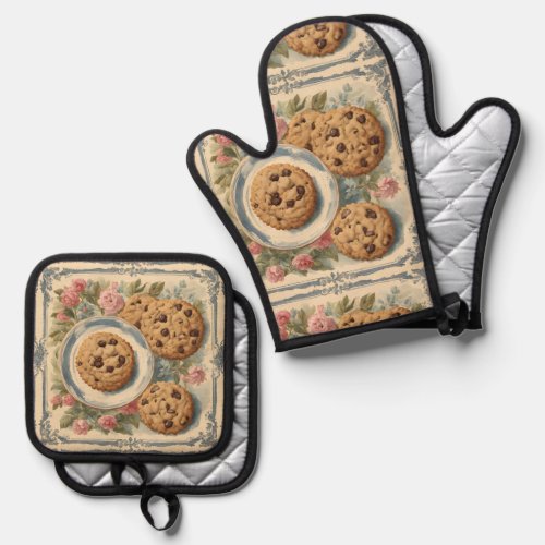 Vintage Cookies Bakery  Pastry Chef Baker Baking Oven Mitt  Pot Holder Set