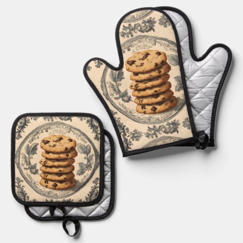 Vintage Cookies Bakery  Pastry Chef Baker Baking Oven Mitt  Pot Holder Set