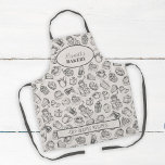 Vintage cookies pattern personalized name baking a apron<br><div class="desc">Elegant vintage style bakery apron in sepia grey featuring cakes,  coffee cups and cookies assortment illustration pattern.          Easy to personalize with your name and text!               It can be an inspired personalized gift for mother,  grandmother,  bride to be,  or a cooking or bakery lover.</div>