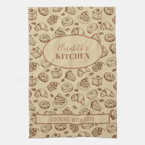 Vintage cookies pattern personalized name  kitchen kitchen towel