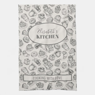 Vintage cookies pattern personalized name kitchen towel