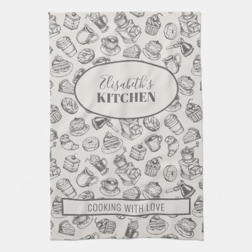Vintage cookies pattern personalized name  kitchen towel