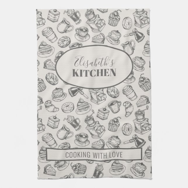 Vintage cookies pattern personalized name  kitchen towel (Vertical)
