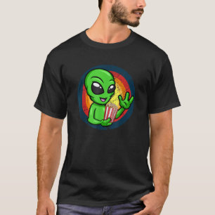 Vintage Cool Alien with Popcorn Food Lover Popcorn T-Shirt