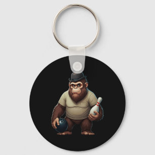 Vintage Cool Bowler Bigfoot Sasquatch Yeti Bowling Keychain