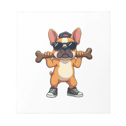 Vintage Cool French Bulldog Carrying Bone Cartoon  Notepad