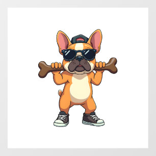 Vintage Cool French Bulldog Carrying Bone Cartoon Window Cling