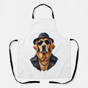 Vintage Cool Golden Retriever Dog in Sunglasses an Apron
