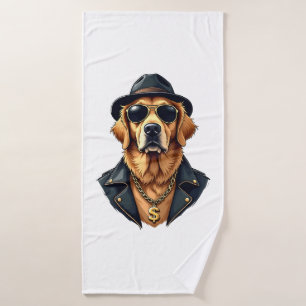 Vintage Cool Golden Retriever Dog in Sunglasses an Bath Towel