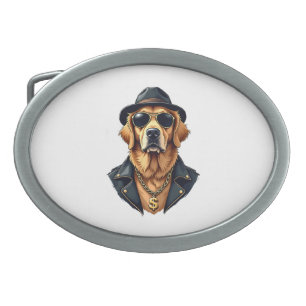 Vintage Cool Golden Retriever Dog in Sunglasses an Belt Buckle