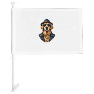 Vintage Cool Golden Retriever Dog in Sunglasses an Car Flag