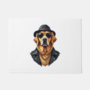 Vintage Cool Golden Retriever Dog in Sunglasses an Doormat
