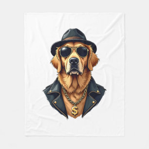 Vintage Cool Golden Retriever Dog in Sunglasses an Fleece Blanket