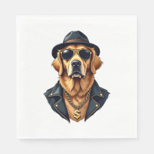Vintage Cool Golden Retriever Dog in Sunglasses an Napkins