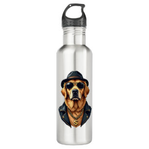 Vintage Cool Golden Retriever Dog in Sunglasses an Stainless Steel Water Bottle