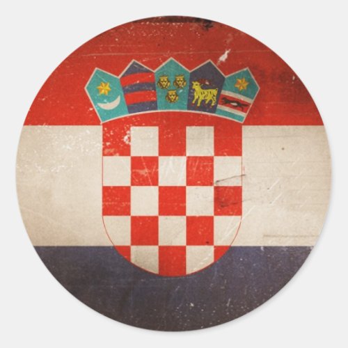 Vintage Cool Grungy Croatia Flag Design Classic Round Sticker