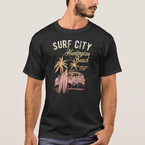 Vintage Cool Huntington Beach Surf City Sunset Sur T_Shirt