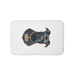 Vintage Cool Pitbull in Sunglasses with Gold Chain Bath Mat