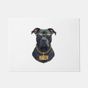 Vintage Cool Pitbull in Sunglasses with Gold Chain Doormat