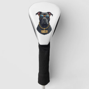 Vintage Cool Pitbull in Sunglasses with Gold Chain Golf Head Cover