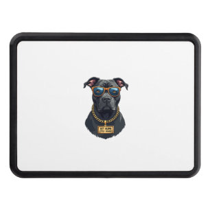 Vintage Cool Pitbull in Sunglasses with Gold Chain Hitch Cover
