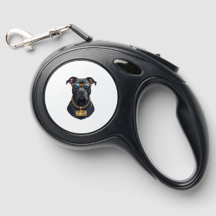 Vintage Cool Pitbull in Sunglasses with Gold Chain Retractable Pet Leash