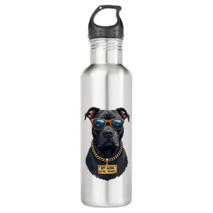 Vintage Cool Pitbull in Sunglasses with Gold Chain Stainless Steel Water Bottle