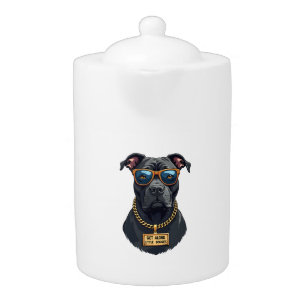 Vintage Cool Pitbull in Sunglasses with Gold Chain Teapot