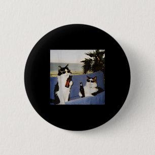 Vintage Cool Sungles Cat Drinking Beer Cat Meme Ca Button