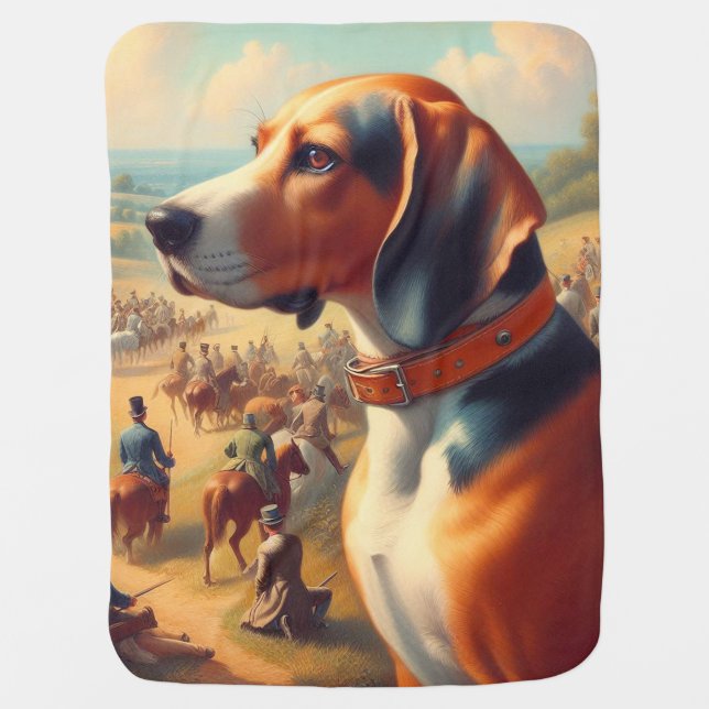 Vintage Coonhound Dog Painting Baby Blanket (Front)