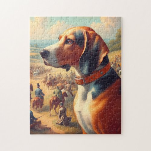 Vintage Coonhound Dog Painting Jigsaw Puzzle