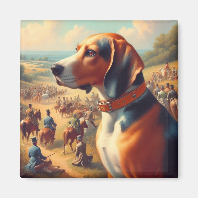 Vintage Coonhound Dog Painting Magnet (Front)