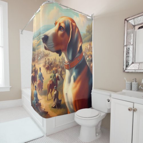 Vintage Coonhound Dog Painting Shower Curtain