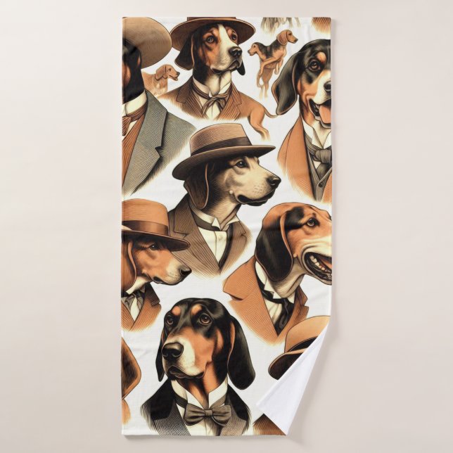 Vintage Coonhound Dog Seamless Bath Towel (Bath Towel)