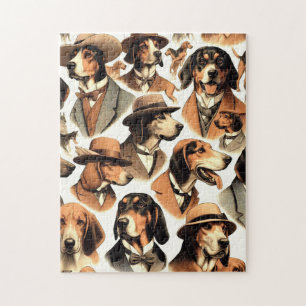 Vintage Coonhound Dog Seamless Jigsaw Puzzle